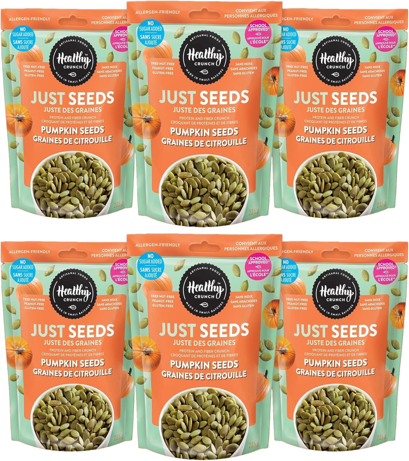 Healthy Crunch - Just Seeds - Pumpkin Seeds 225g x 6 Units - No Added Salted - Raw Seeds - No Added Oil - No Added Sugar - Peanut-Free - Tree Nut-Free