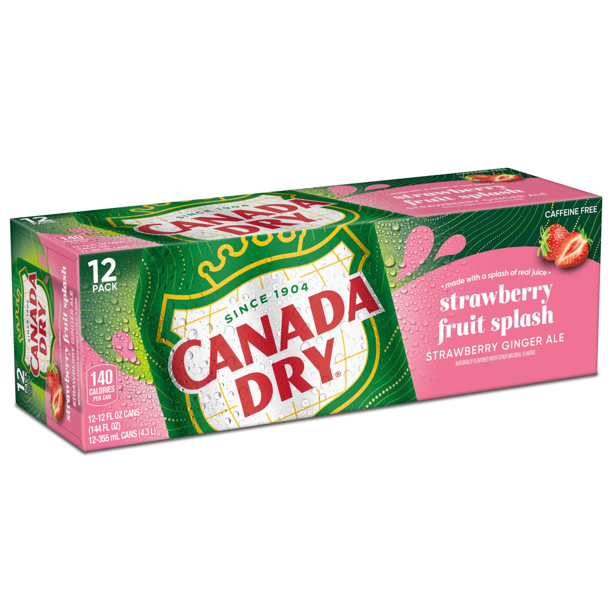 Canada Dry Fruit Splash Strawberry Ginger Ale Soda, 12 fl oz cans, 12 pack