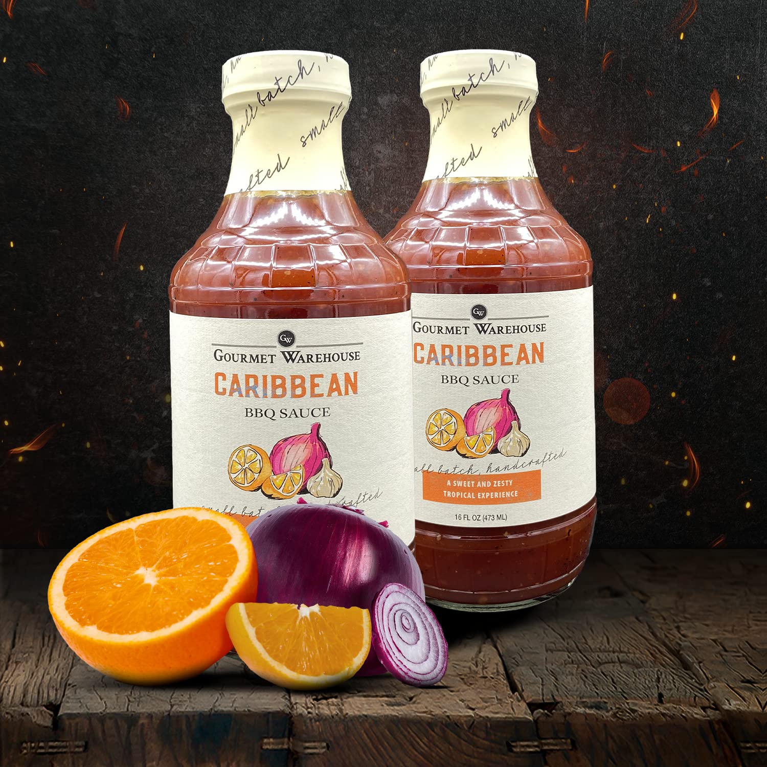 Gourmet Warehouse Caribbean BBQ Sauce, Caribbean Style Barbecue Sauces Handcrafted In Small Batches Gluten-Free, HFCS-Free, Delicious Sauce 16 Ounces