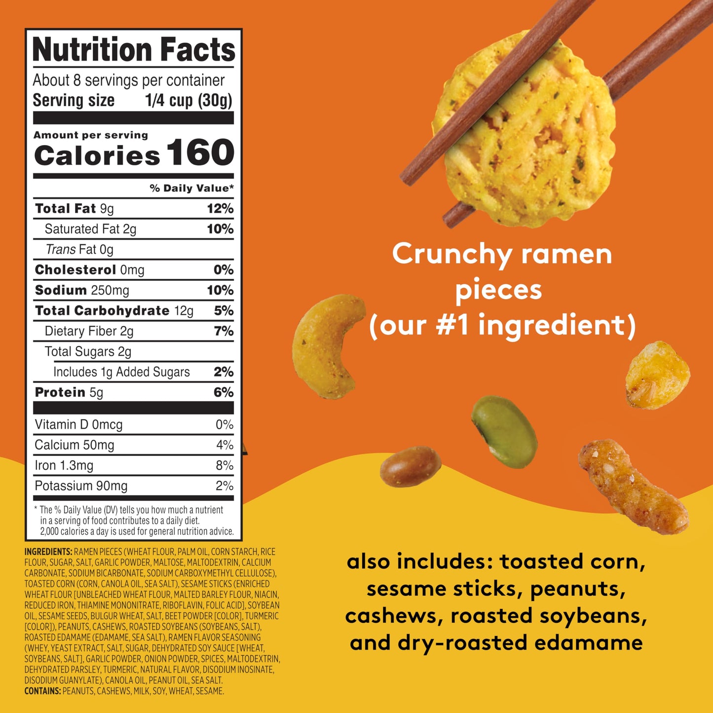 Snak Club Ramen Flavored Snack Mix with Sesame Sticks & Cashews, 8 oz