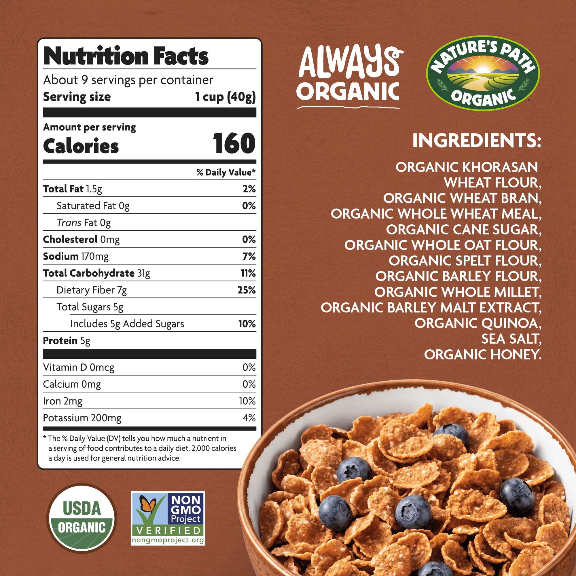Nature's Path Organic Heritage Flakes® Cereal, 32 oz (Pack of 1), Ancient Grains, 23g Whole Grains, Non-GMO, Earth Friendly Packaging
