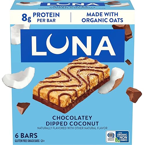 LUNA Bar - Chocolatey Dipped Coconut Flavor - Gluten Free Snack Bars - Non-GMO - Protein Bars - Made with Organic Oats (6 Pack)