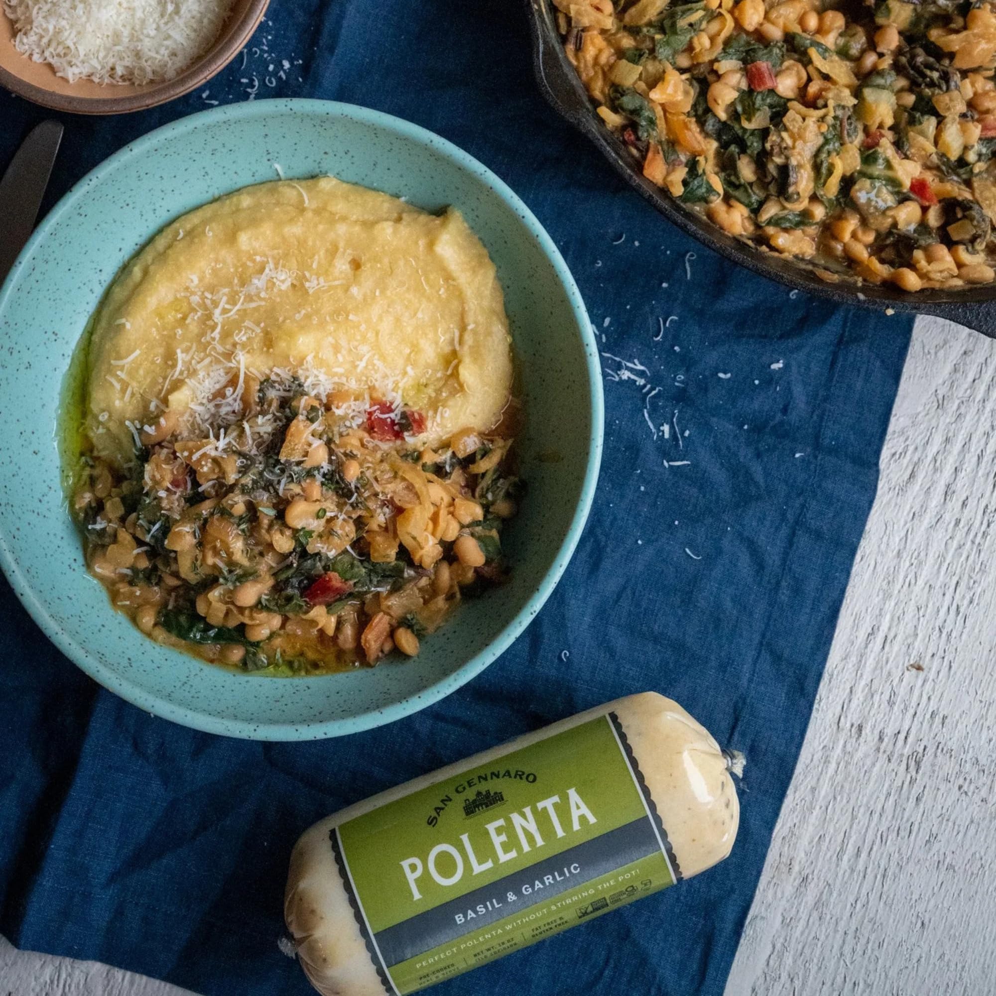 Basil & Garlic Italian Polenta Tube by San Gennaro | Crafted from Non GMO Yellow Corn | Ready for Quick Heat & Serve Instant Grits Easy Gluten Free