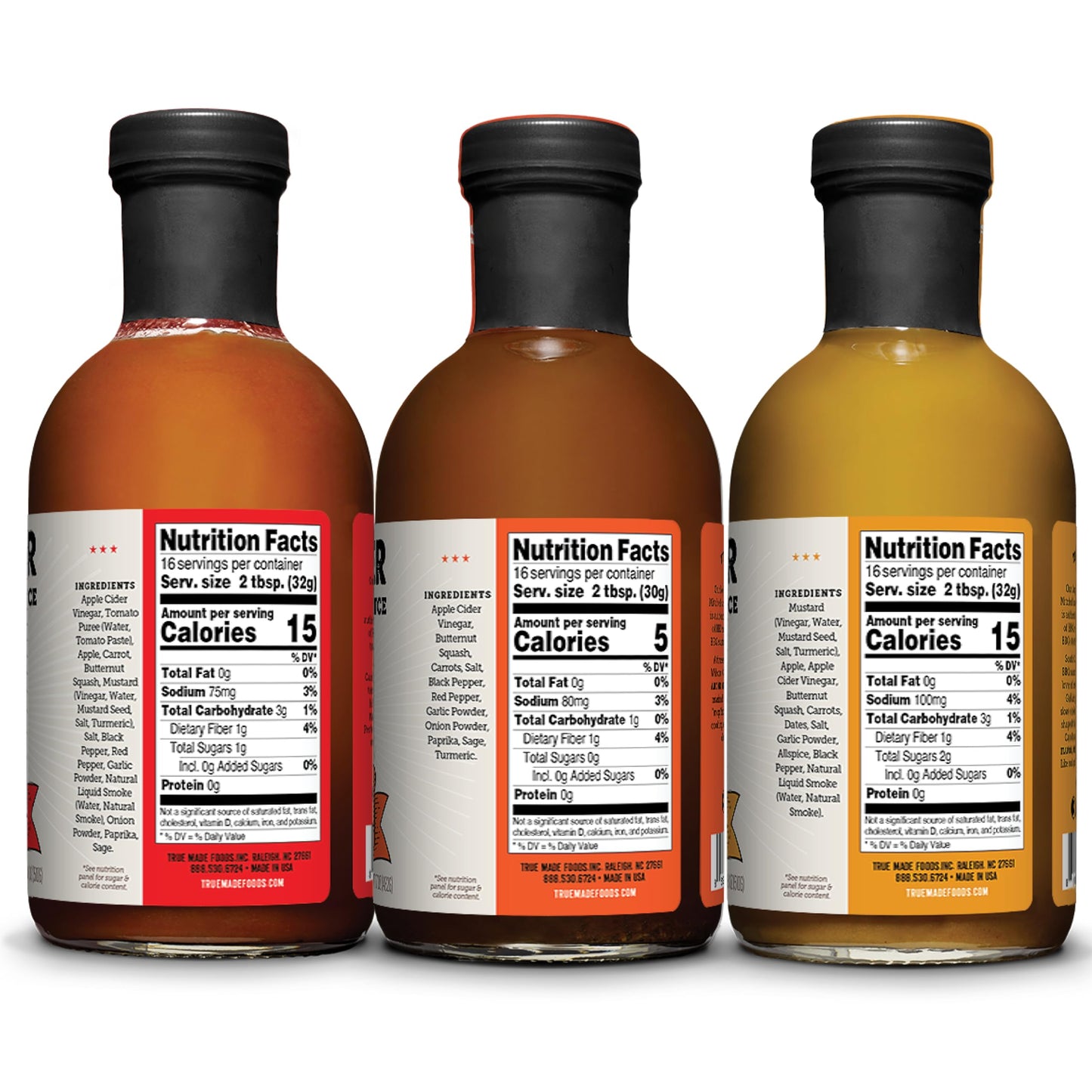 True Made Foods Pitmaster Carolina BBQ Sauce Variety Pack - Carolina Red, Carolina Gold, East Carolina Mop Sauce - Traditional, All-Natural BBQ Sauces
