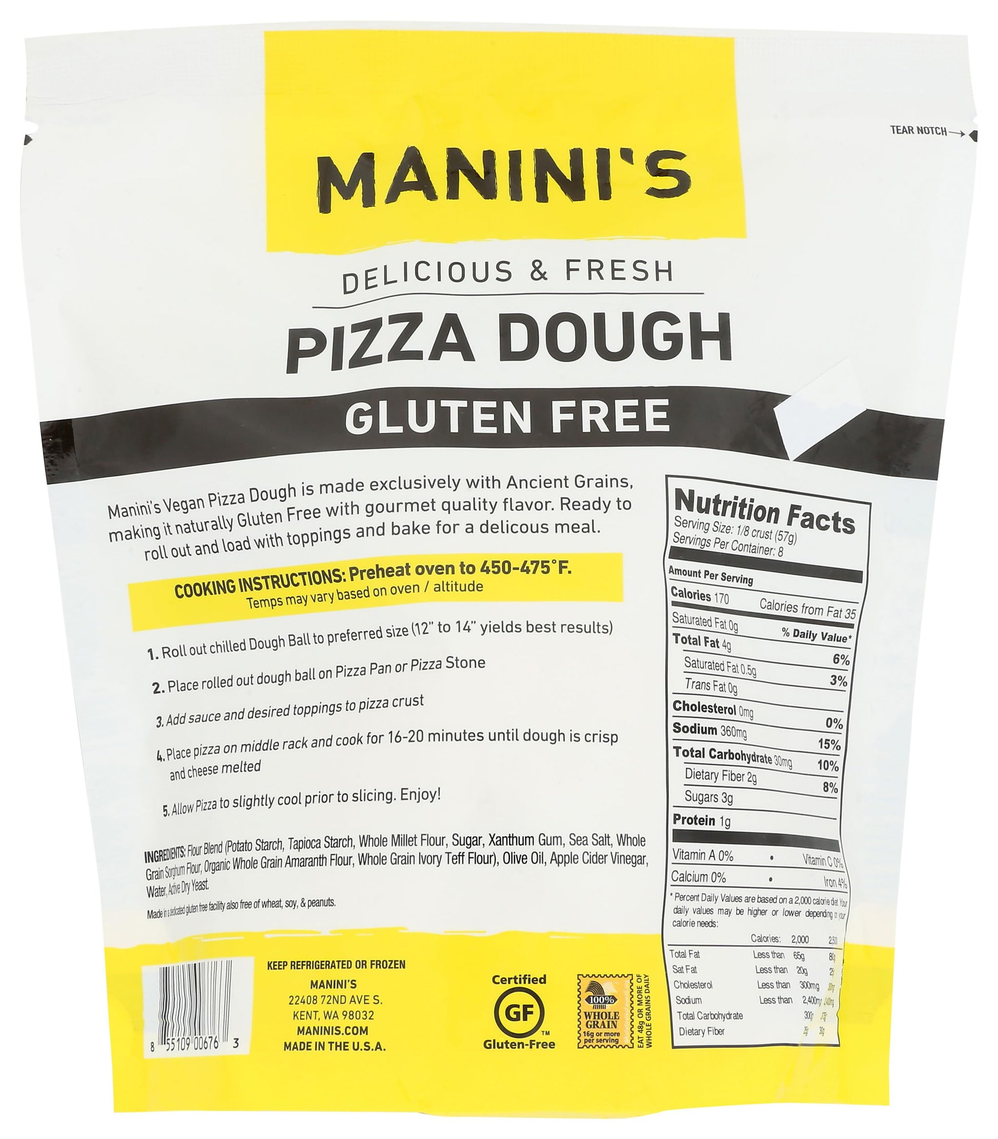Maninis Pizza Dough, 16 Oz (Frozen)