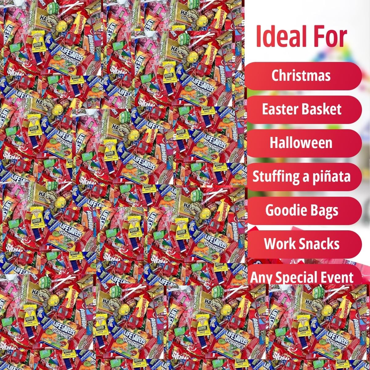 ASSORTED VARIETY BULK CANDY MIX, 5.5 LB of Assorted Individually Wrapped, Candy Mix, Skittles, Starburst, Haribo, Jolly Ranchers and More for Pinata
