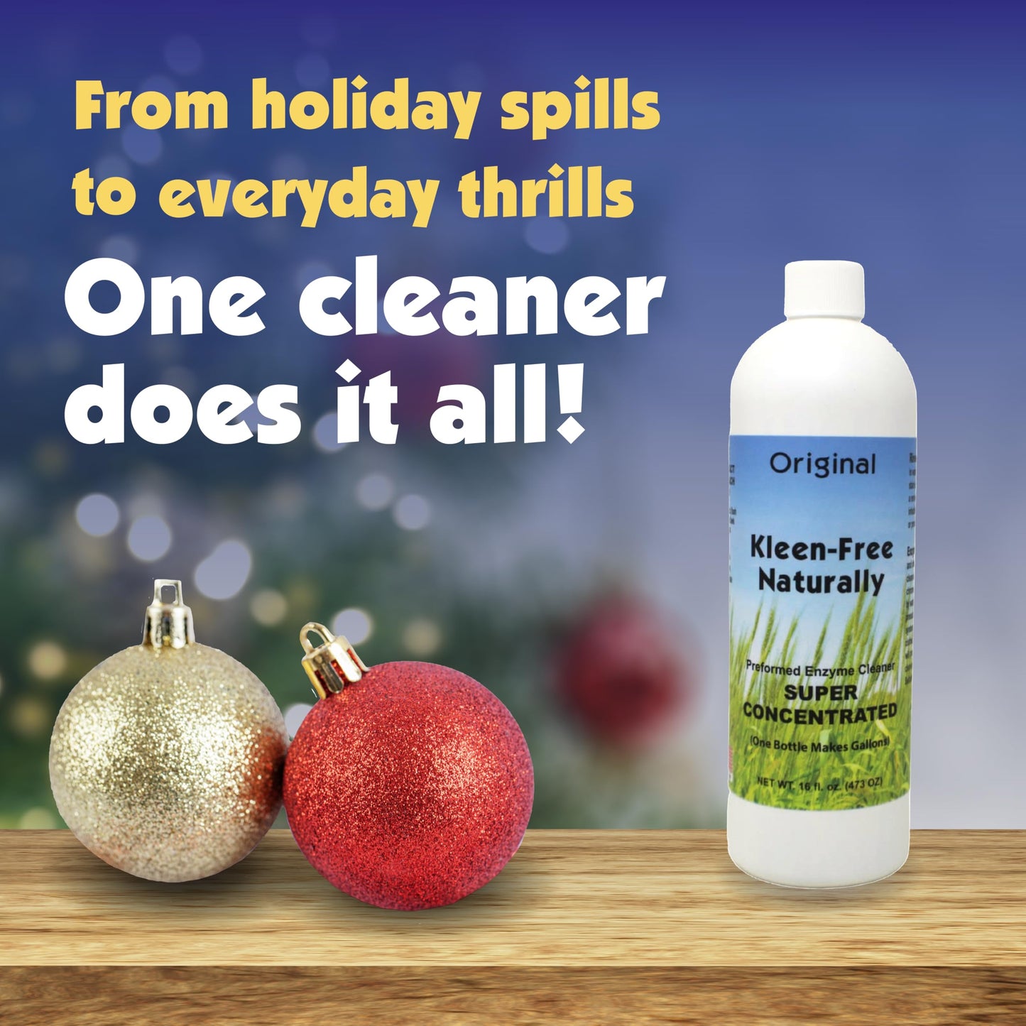 Kleen Free Naturally Preformed Enzyme Cleaner, Enzyme Solution, Multi-Purpose Cleaner, Laundry Additive and More - Concentrate - Original Scent - 16oz
