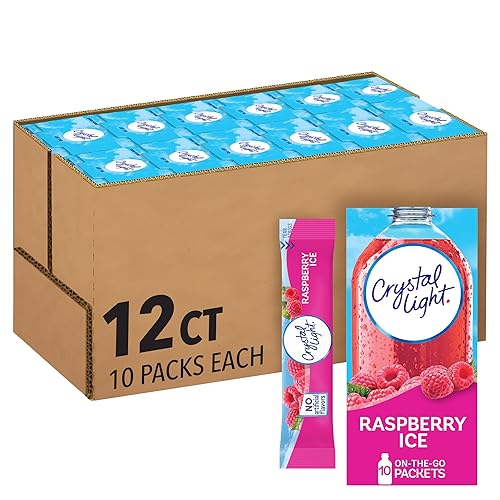 Crystal Light Drink Mix, 12 Packets, for Convenient On-the-Go Flavorful Hydration, Artificially Flavored Raspberry Ice, Zero Sugar, . 6 oz each
