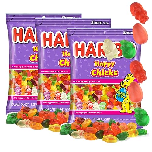Haribo Easter Happy Chick Gummies, Spring Themed Gummy Candy, Shareable Bags, Fruit Flavored, 4 Ounces (Pack of 3)