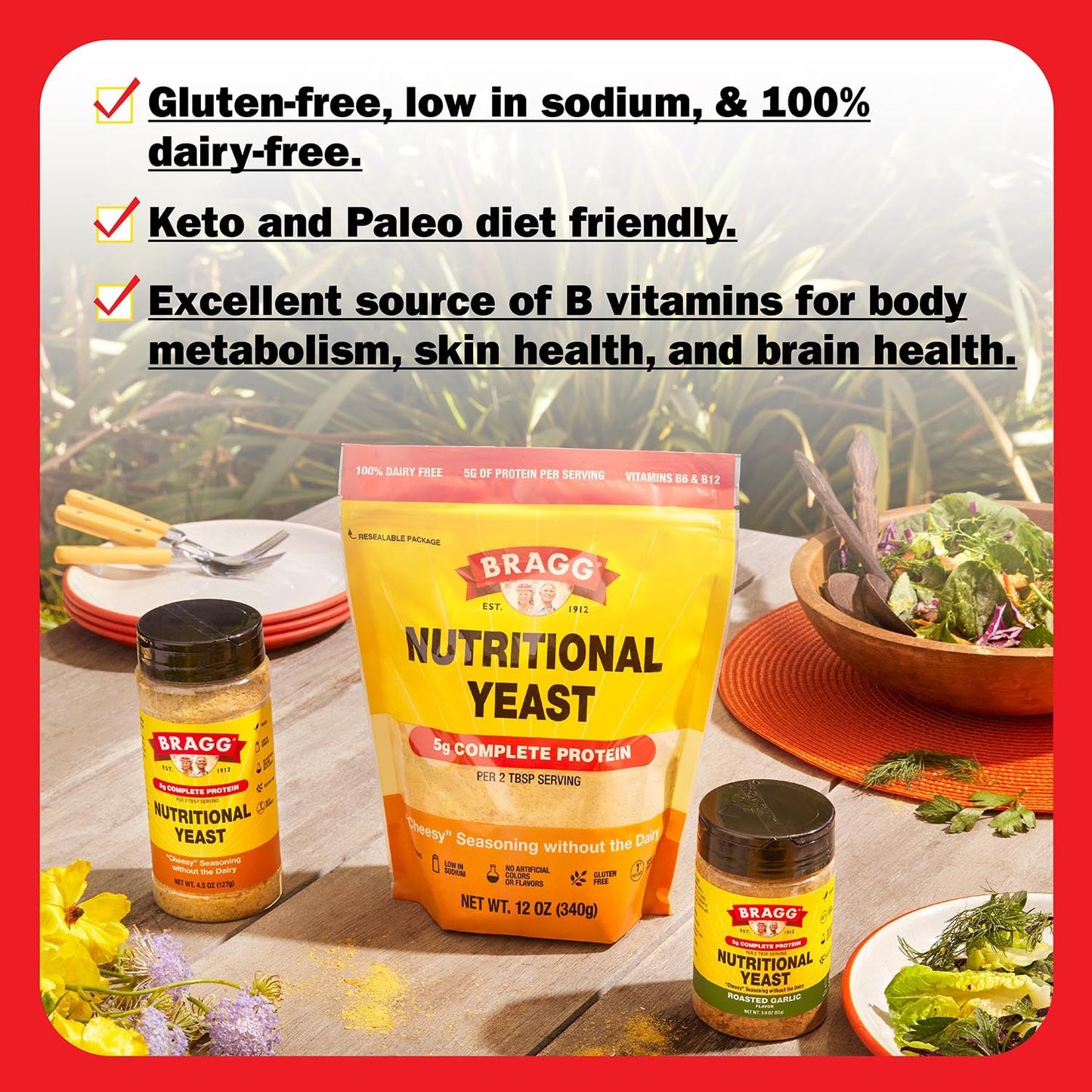 Bragg Premium Nutritional Yeast Seasoning - Vegan, Gluten Free - Good Source of Protein & Vitamins - Nutritious Savory Parmesan Cheese Substitute