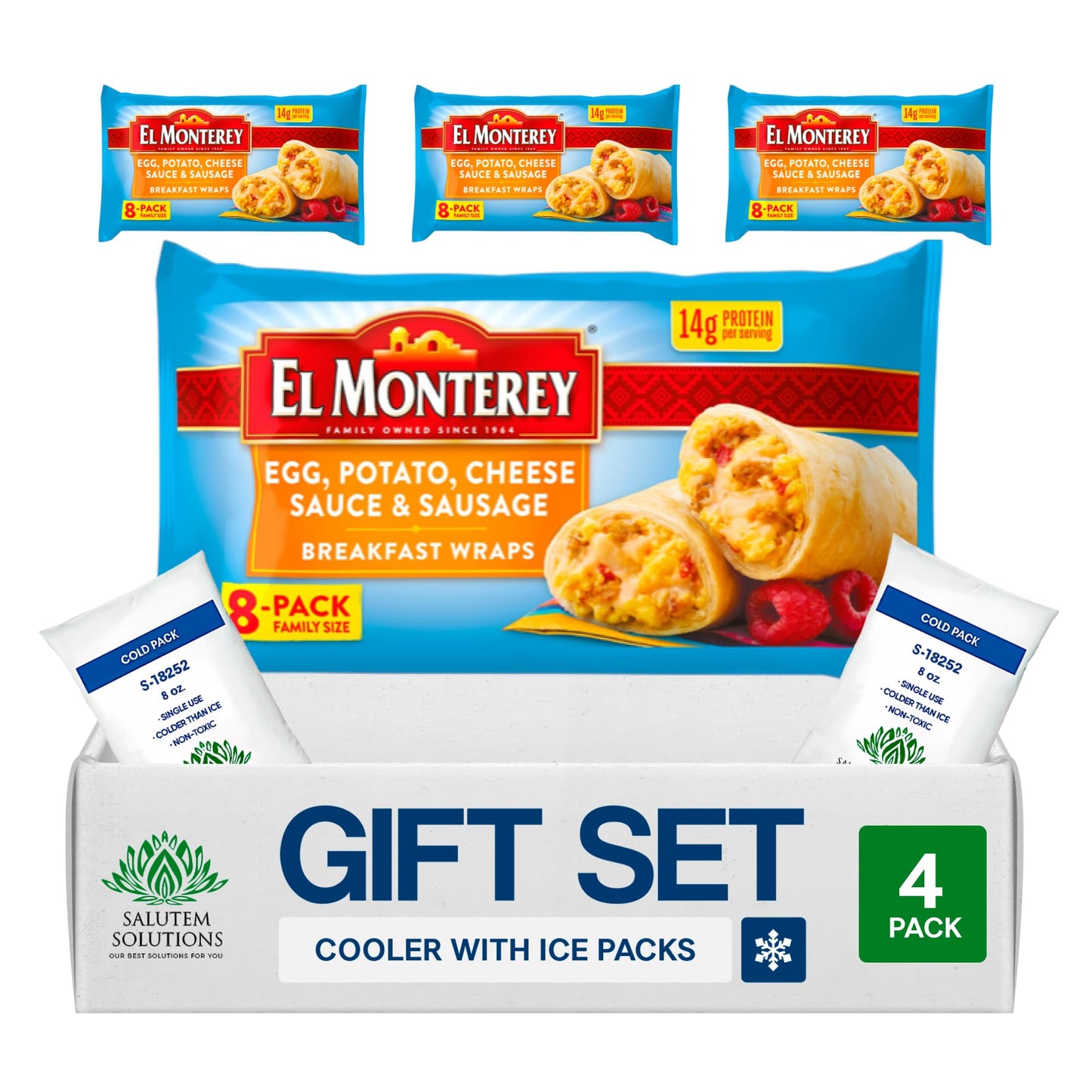 Salutem Vita - Egg Potato Cheese Sauce Sausage Breakfast Wraps, Gift Set, 28 oz - Pack of 4