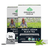 Organic India Purely Assam Black Tea - Caffeinated Herbal Tea Bags with Natural Assam Leaves, Enjoy with Milk & Sweetener, USDA Organic, Non-GMO