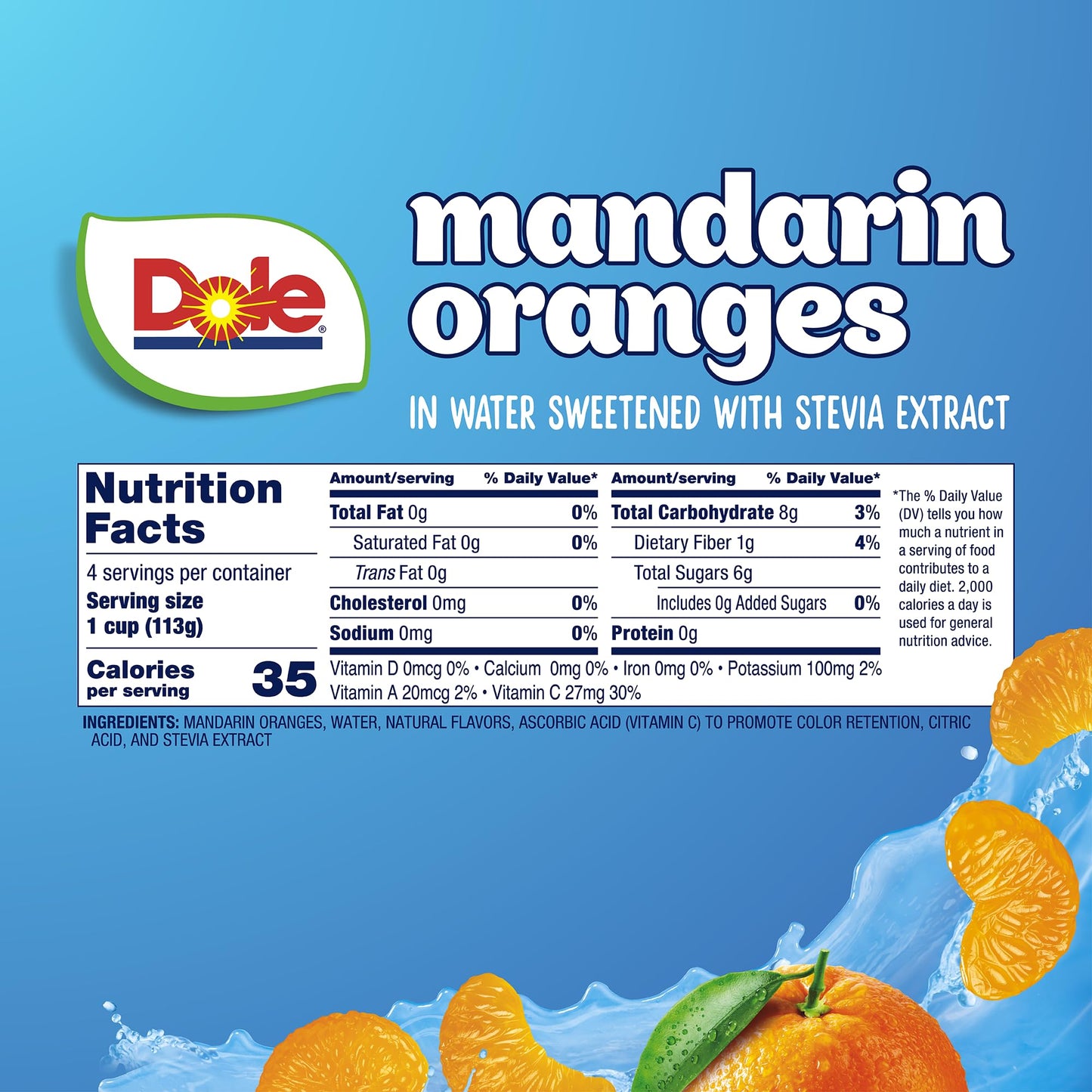 Dole Mandarin Oranges with No Sugar Added^^ - Dole Fruit Bowls Snacks - 4 oz Fruit Bowls - 4 Pack