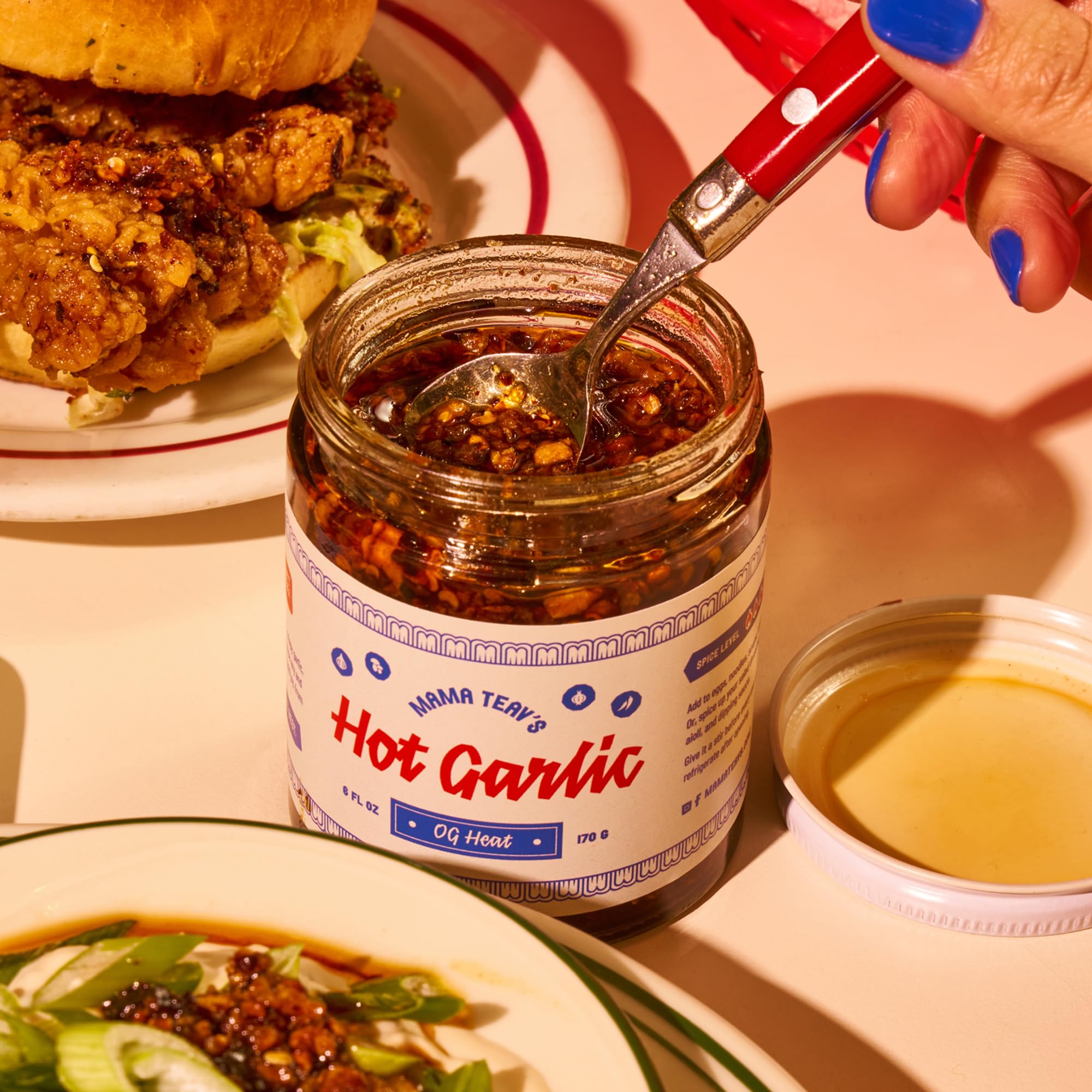 Mama Teav's Hot Garlic Chili Crisp - Spicy, Crunchy, Umami Chili Oil with Garlic & Cambodian Chilis - Vegan, Gluten-Free, All-Natural - Cold-Pressed