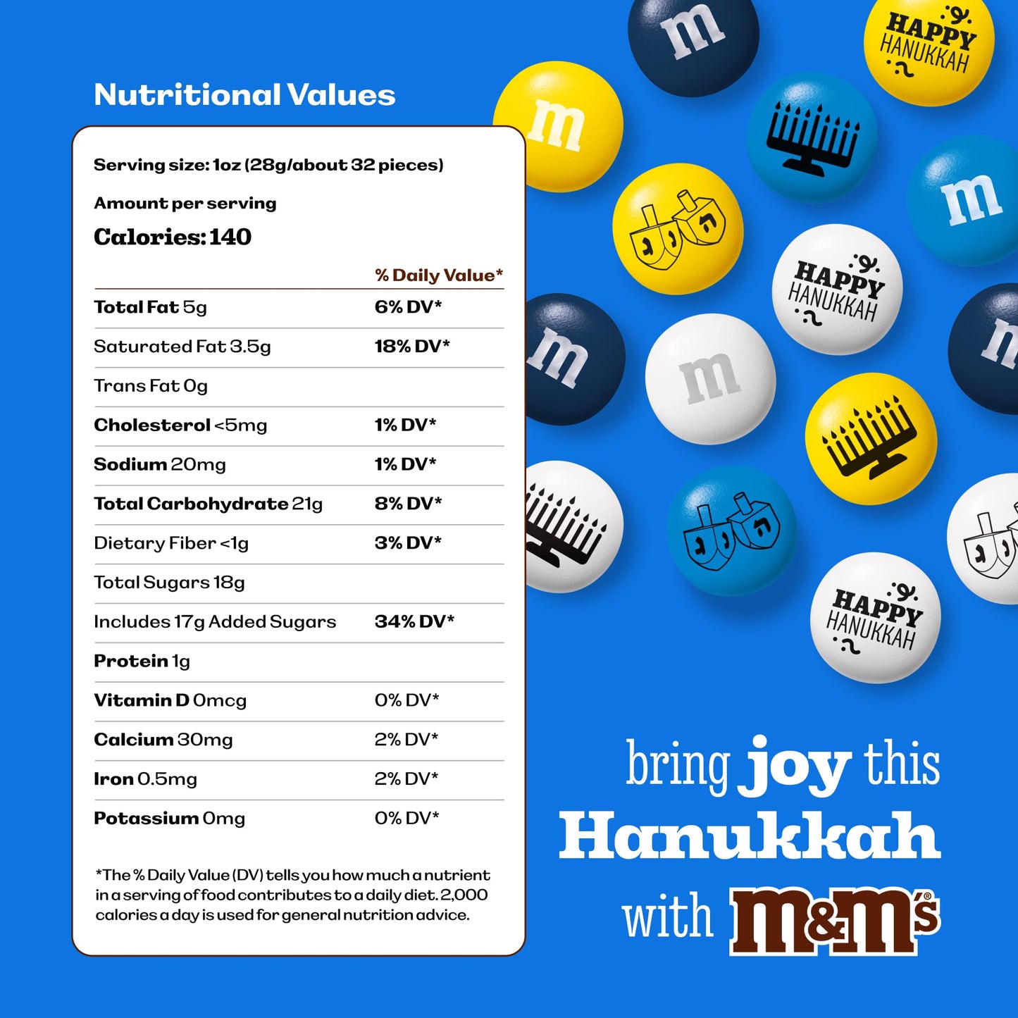 M&M’S WORLD Hanukkah Milk Chocolate Candy - 2 Pounds of Bulk Candy With Hanukkah Designs for Gifts, Party Favors, Holiday Celebrations and More