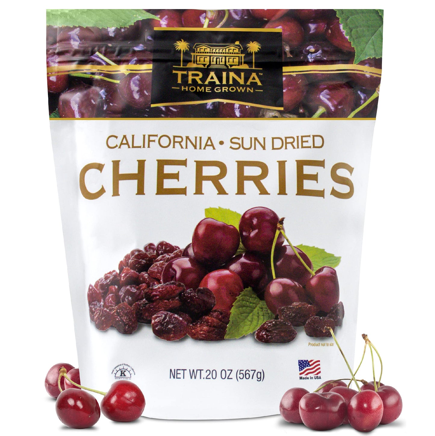 Traina Home Grown California Sun Dried Bing Cherries - Healthy & Non-GMO, Natural Sweet Flavor Fruit No Sugar Added, Perfect Snack In Resealable Pouch
