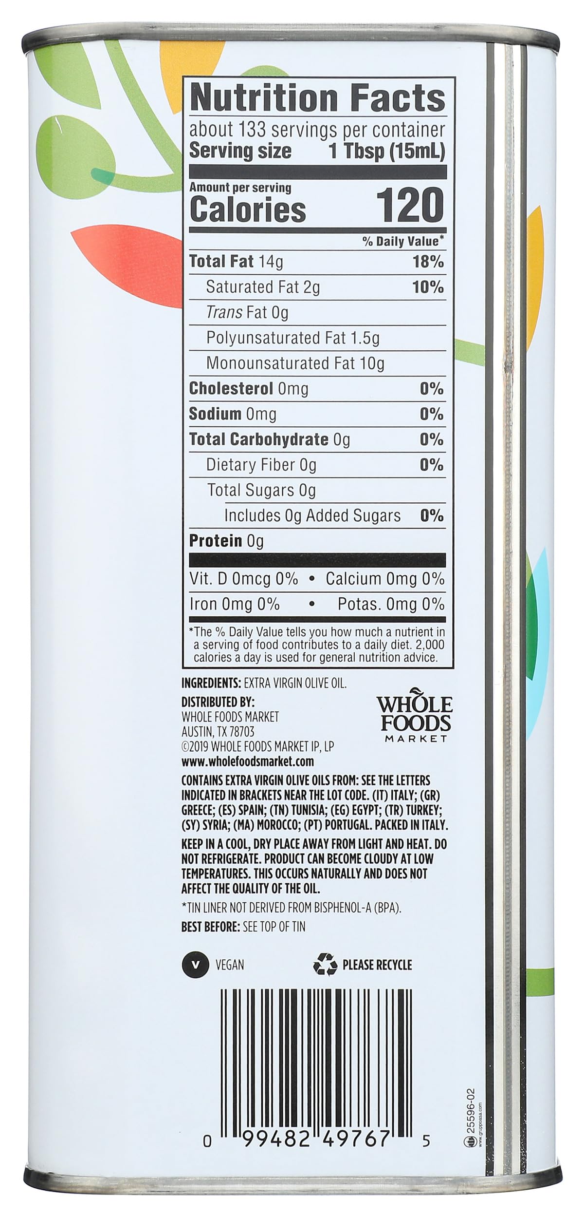 365 by Whole Foods Market, Mediterranean Blend Extra Virgin Olive Oil, 67.6 Fl Oz