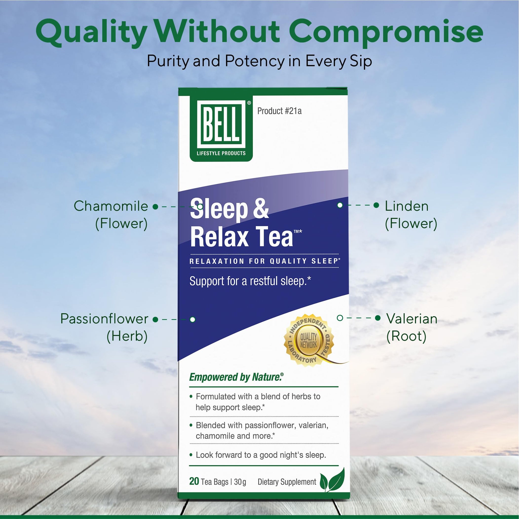 Bell Lifestyle Sleep & Relax Herbal Tea - Night Time Blend with Chamomile, Passionflower, Linden, Valerian, 100% Natural, Vegan, Caffeine-Free - 20