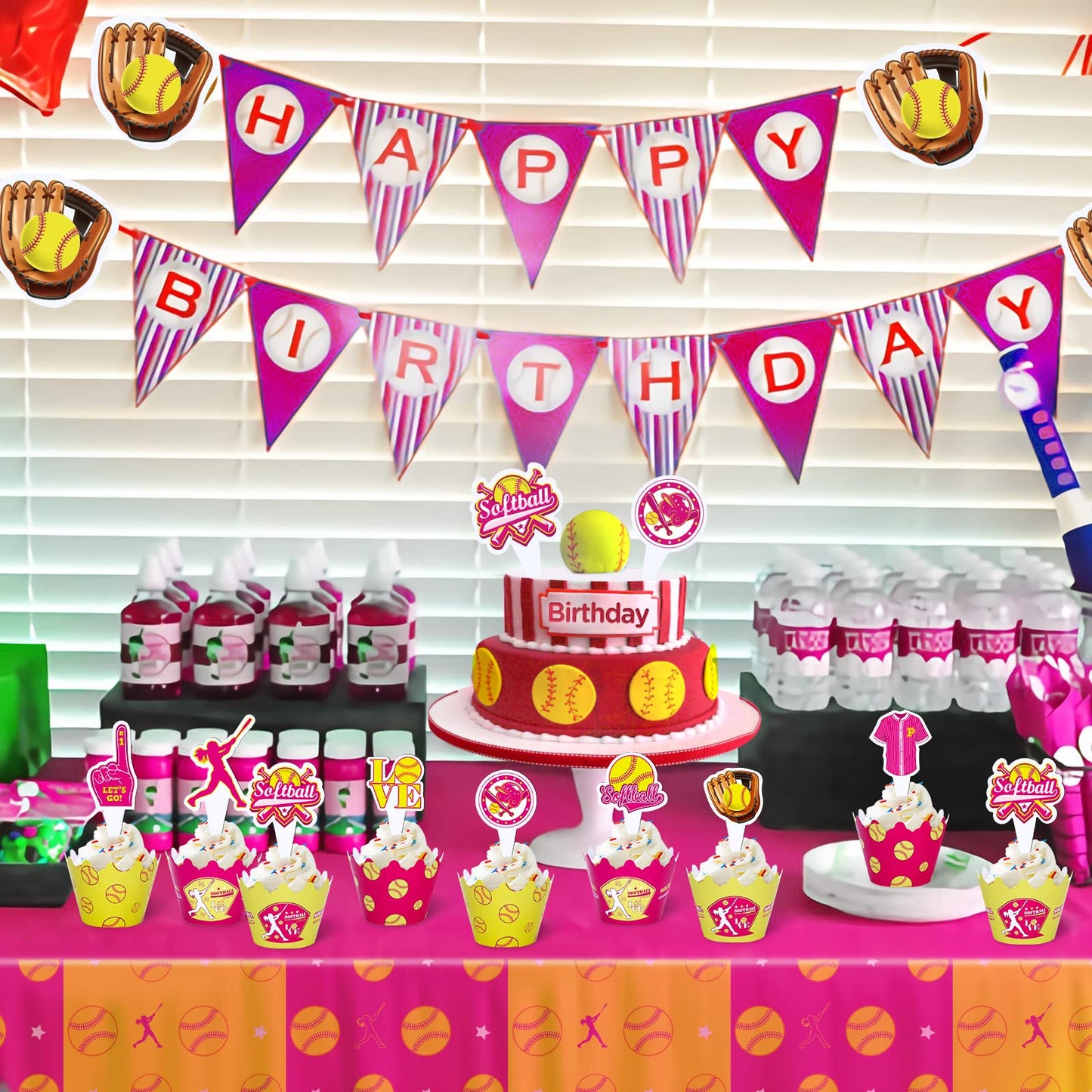 48Pcs Softball Cupcake Toppers and Wrappers - Party Supplies and Decorations for Girls, Kids, Teens - Sport Theme Birthday Cupcake Picks for Holiday