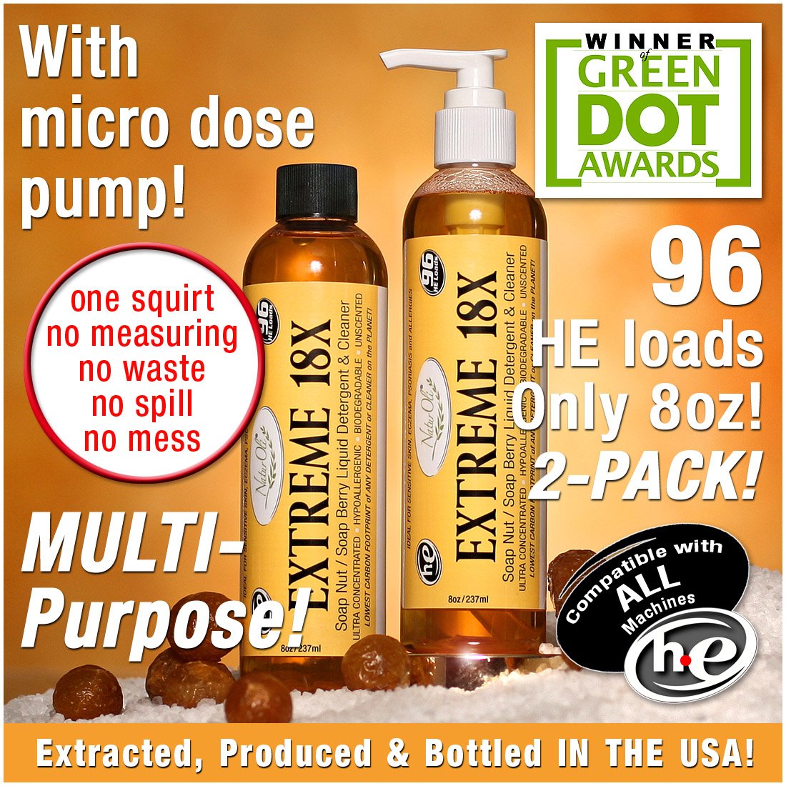 NaturOli EXTREME - (2 Pack) 18X Soap Berry Liquid Laundry Soap - All Natural Detergent And Cleaner - Highly-Concentrated, Sulfate-Free, Allergy-free