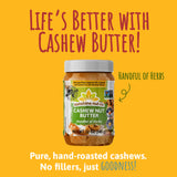 Sunshine Nut Company Gourmet Natural Cashew Butter, Handful of Herbs, 1 Pack, Vegan Spread with Hand-Roasted Mozambique Cashews, No Added Sugar, 13.6