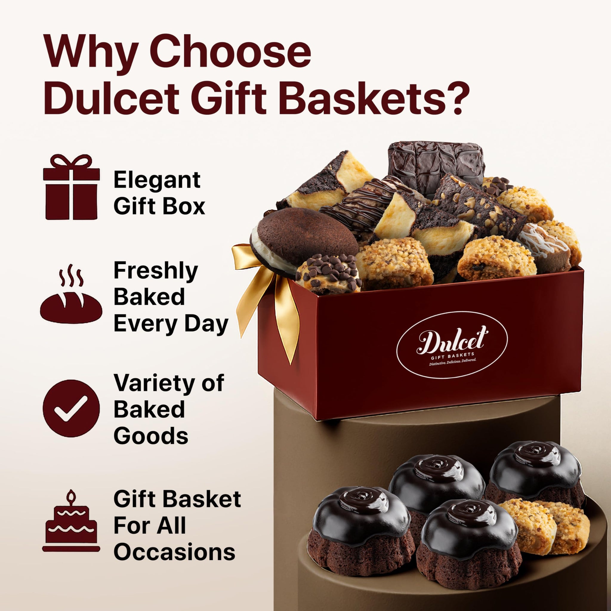 Dulcet Bakery Gift Baskets For Fathers Day - Gourmet Freshly Baked Treats - Premium Chocolate Brownies, Whoopie Pies, Cookies - Great Gift for Mom
