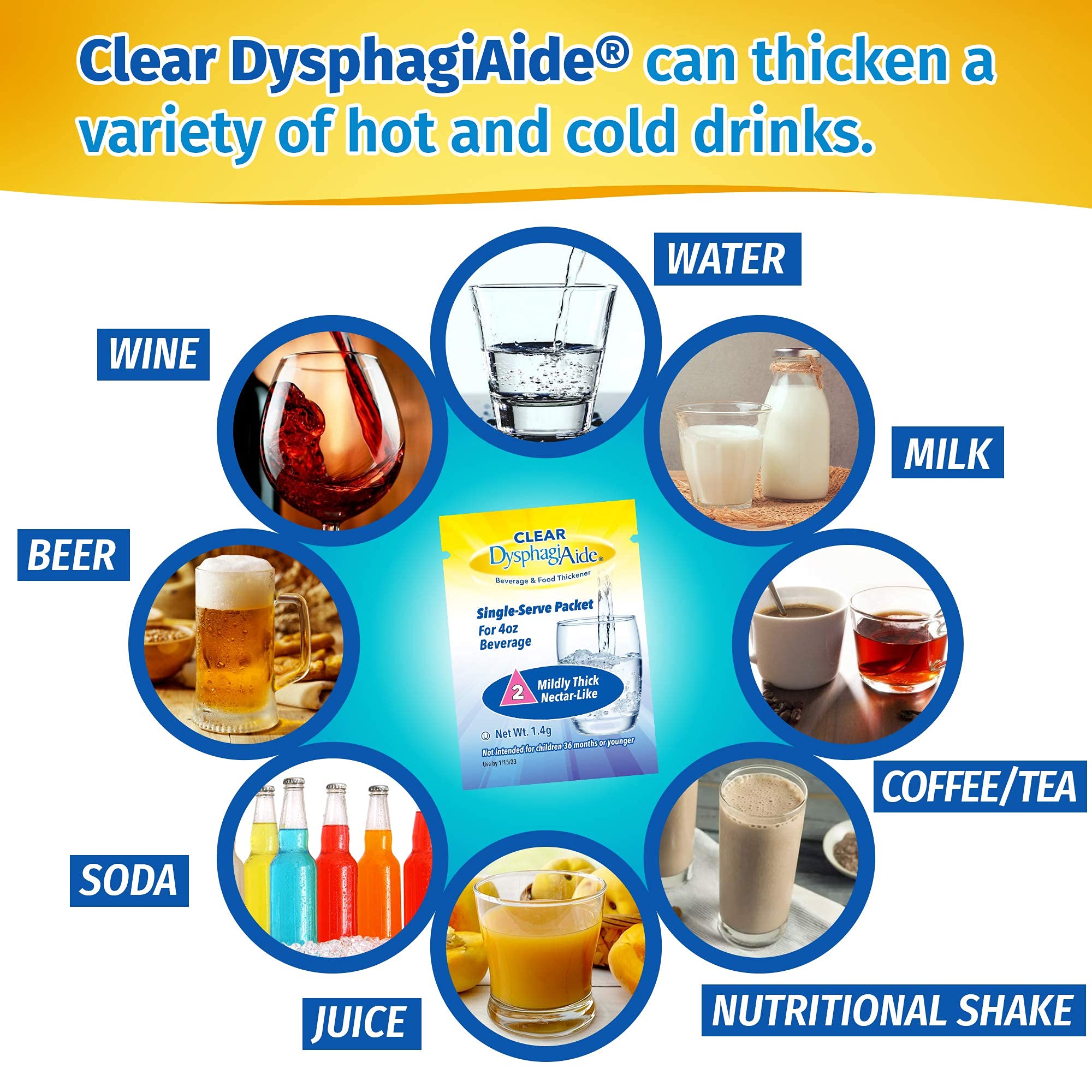 Clear DysphagiAide Thickener, Level 2 Mildly Thick (Nectar-Like) Single Serving Packets, 24 Count