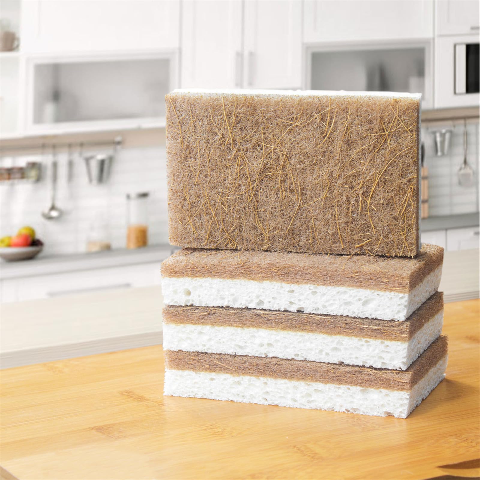 12 Pack Natural Cellulose Biodegradable Sponges, Non Scratch Kitchen Cleaning Sponge, Eco Friendly Coconut Fiber and Wood Cellulose Scrubber Sponge