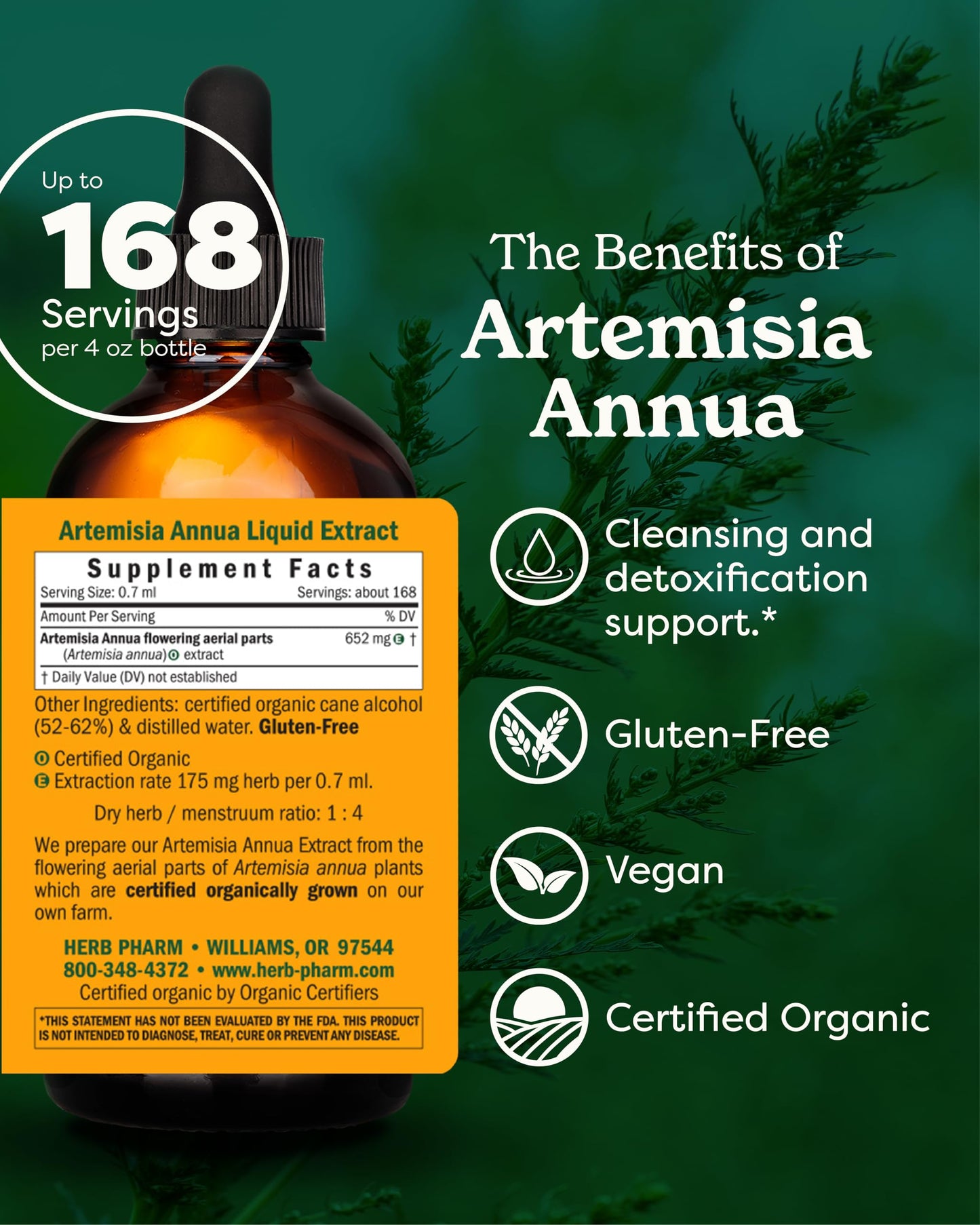 Herb Pharm Certified Organic Artemisia Annua (Sweet Annie) Liquid Extract Drops, 4 Oz