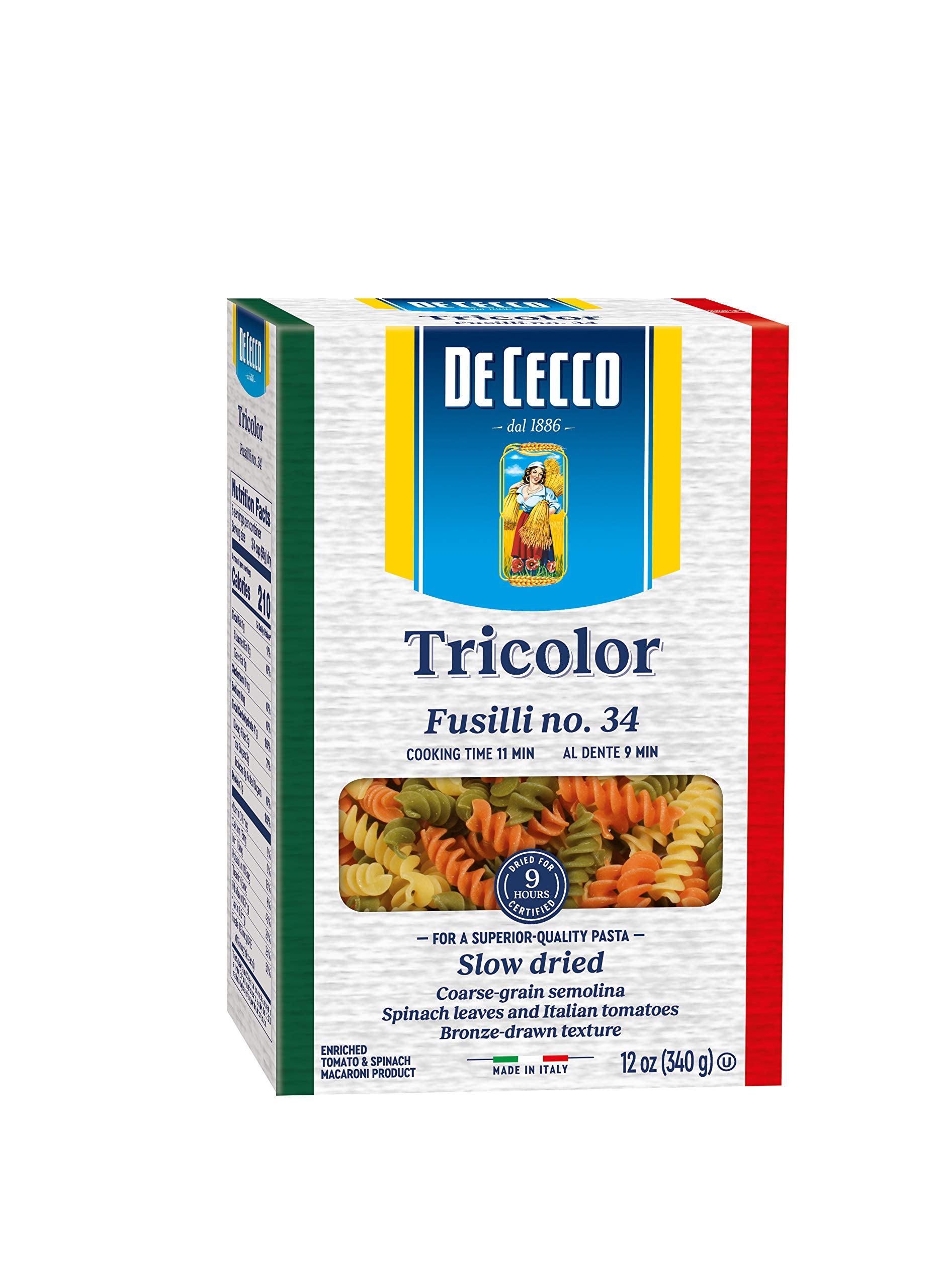 De Cecco Tri-Color Pasta, Fusilli No.34, 12 Ounce