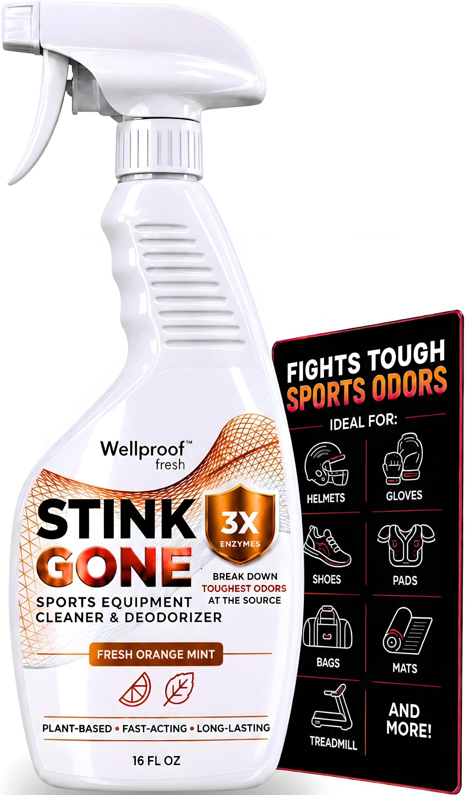 Wellproof 2-in-1 Sports Gear Cleaner & Odor Eliminator - 3X Powerful Nano-Enzyme Deodorizer for Athletic Gear, Baseball, Hockey, Football, Boxing