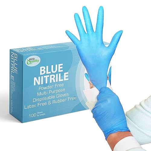 EcoQuality Blue Disposable Nitrile Gloves, Heavy Duty, Latex Free, Powder Free, Mechanic Gloves, Cooking Gloves, Cleaning Gloves (200, Small)