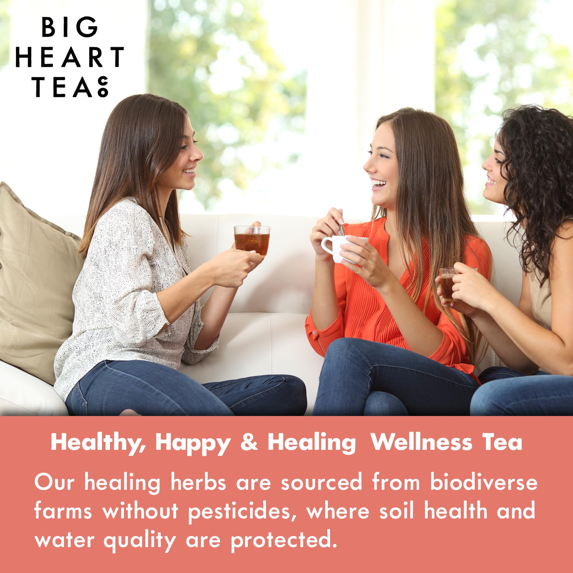 Big Heart Tea Co. Tea Bags - Cup of Love Red Rose - Certified Organic, Floral Ayurvedic Herbal Decaf Tea in Zero Plastic Sachets with Small Batch