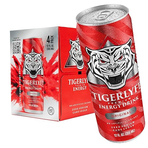 TIGERLYFE Energy Drink 4 Pack, 12oz Slim Cans, Energy Drinks Bulk with 24g Cane Sugar, 110 Calories Energy Drink for Energy & Focus, Zero Calorie