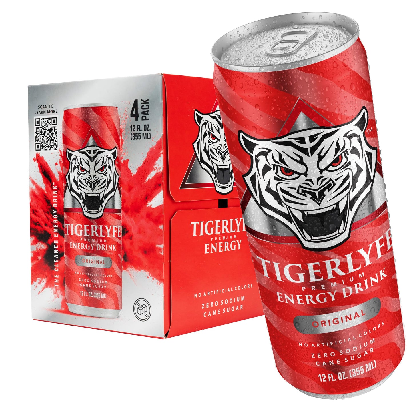 TIGERLYFE Energy Drink 4 Pack, 12oz Slim Cans, Energy Drinks Bulk with 24g Cane Sugar, 110 Calories Energy Drink for Energy & Focus, Zero Calorie