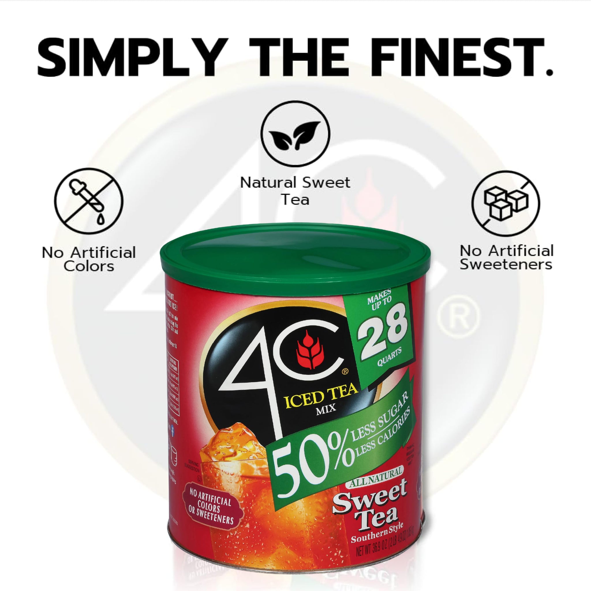 4C Reduced Sugar Powdered Drink Mix Canisters, Iced Tea, 28 Quarts, Family Sized Canister, Thirst Quenching & Refreshing Flavors (Sweet Tea, 36.9