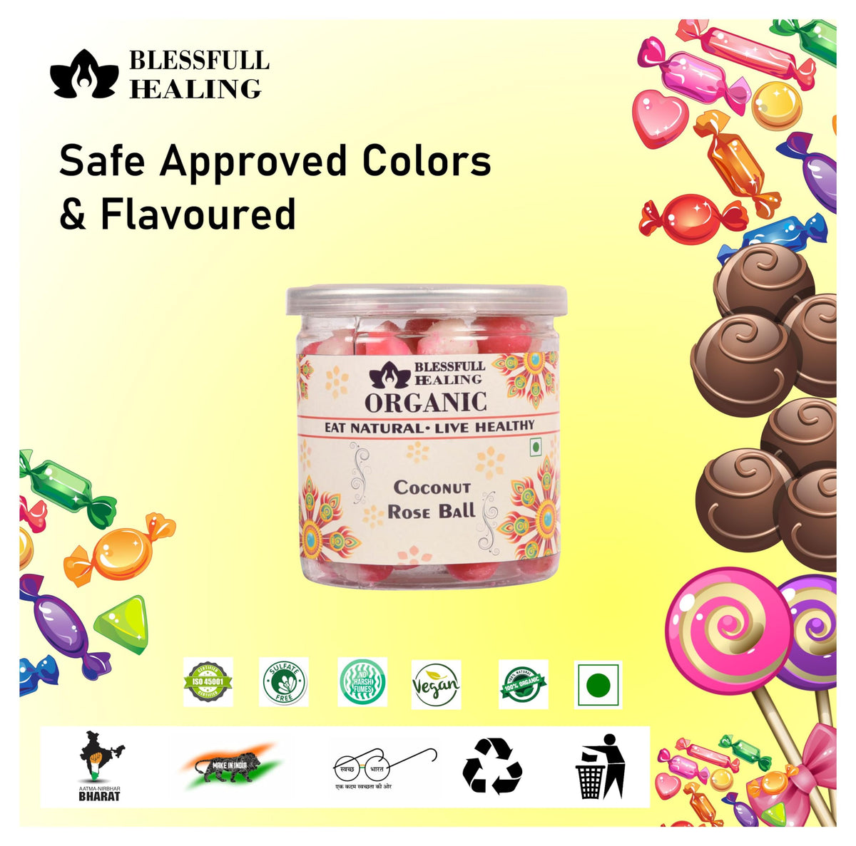 Blessfull Healing Organic Coconut Rose Ball 300 Gram Airtight Container