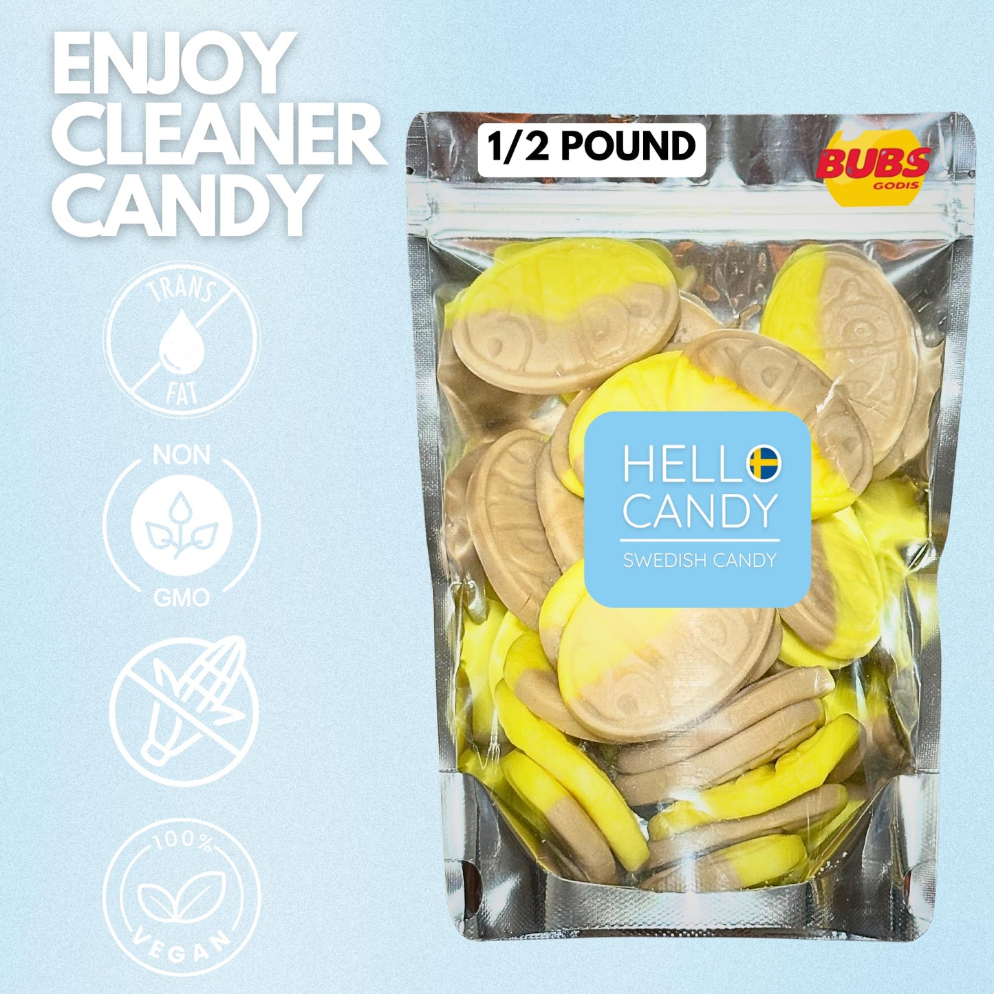 HELLO CANDY Swedish BANANA BUBS Candy, 0.5 lb Bag - Soft Fruit Chews, Scandinavian Sweets for Kids & Adults