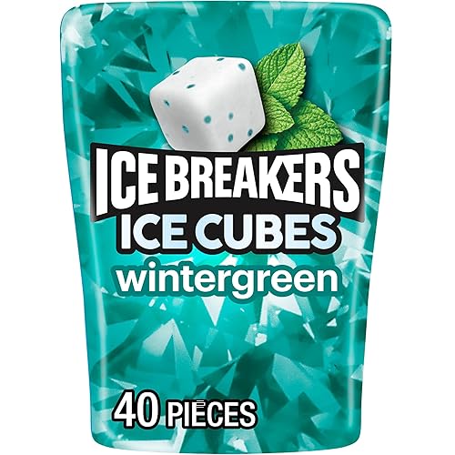 Ice Breakers, Ice Cubes Wintergreen Sugar Free Chewing Gum Bottle, 3.2 Ounce, 40 Count