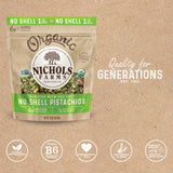 Nichols Farms Organic No Shell California Pistachios, Healthy Protein Snack, Roasted Sea Salt, 1LB