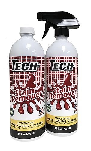 TECH Stain Remover, 24 oz Spray Bottle, 2-Pack, For Carpet, Clothes, Upholstery, and Other Fabrics