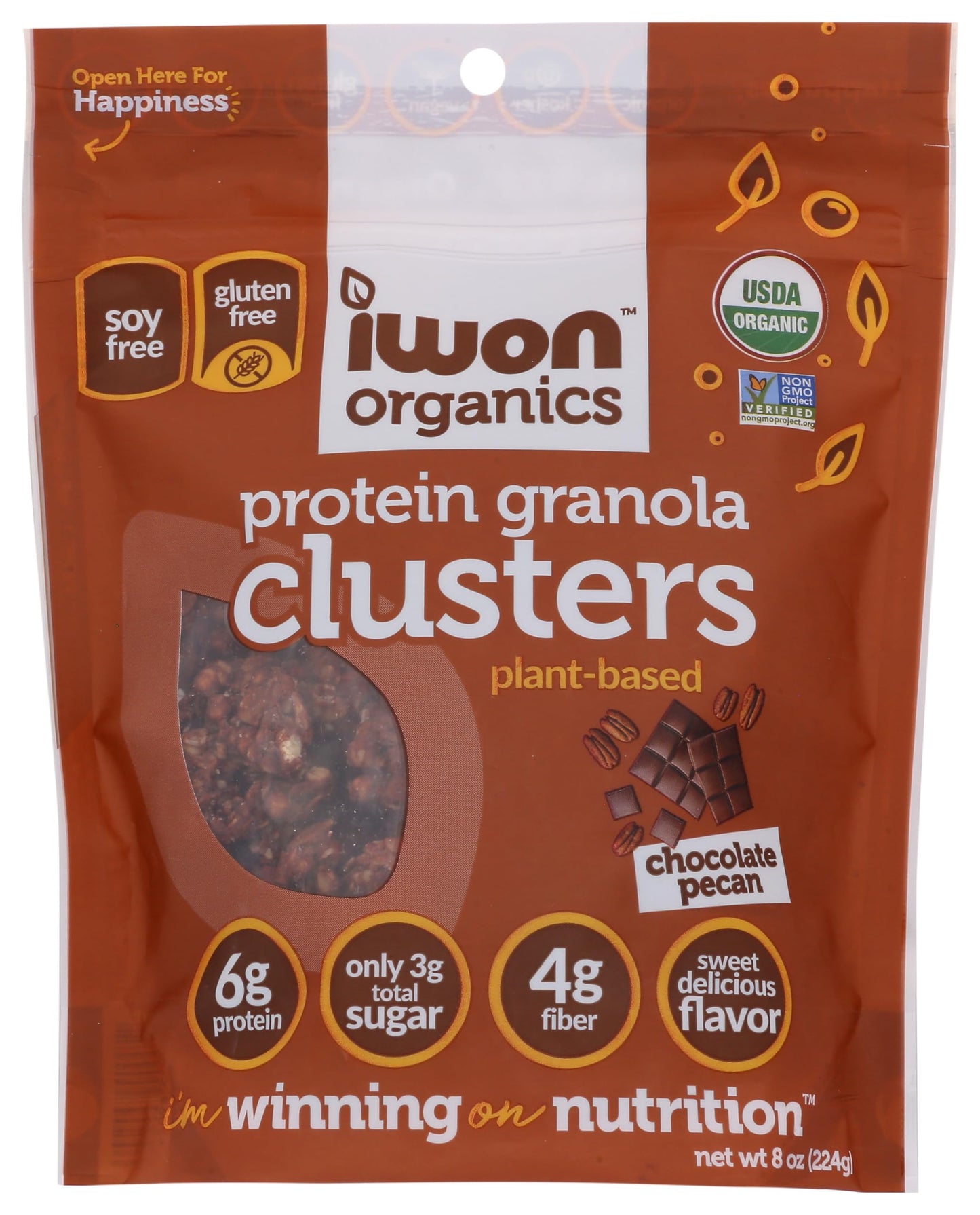 Iwon Organics Organic Chocolate Pecan Granola Clusters, 224 GR