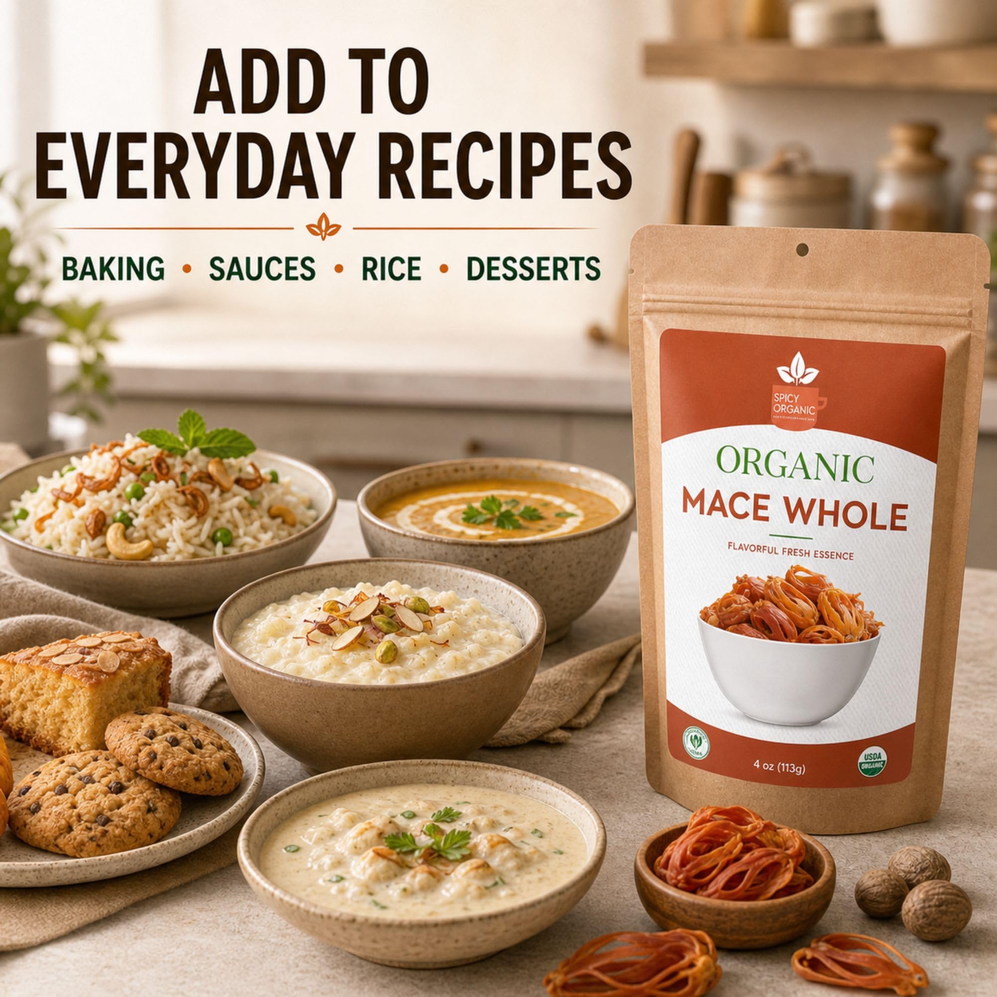 SPICY ORGANIC Mace Whole (Javantri) - 16 oz (454 g), USDA Certified Organic Mace Spice, 100% Raw, Non-GMO, Vegan, Gluten-Free - Enhance Dishes