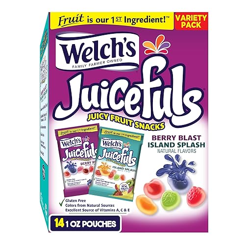 Welch's Juicefuls Juicy Fruit Snacks, Berry Blast & Island Splash, Fruit Gushers, Bulk Pack, Individual Single Serve Bags, 1 oz (Pack of 14)