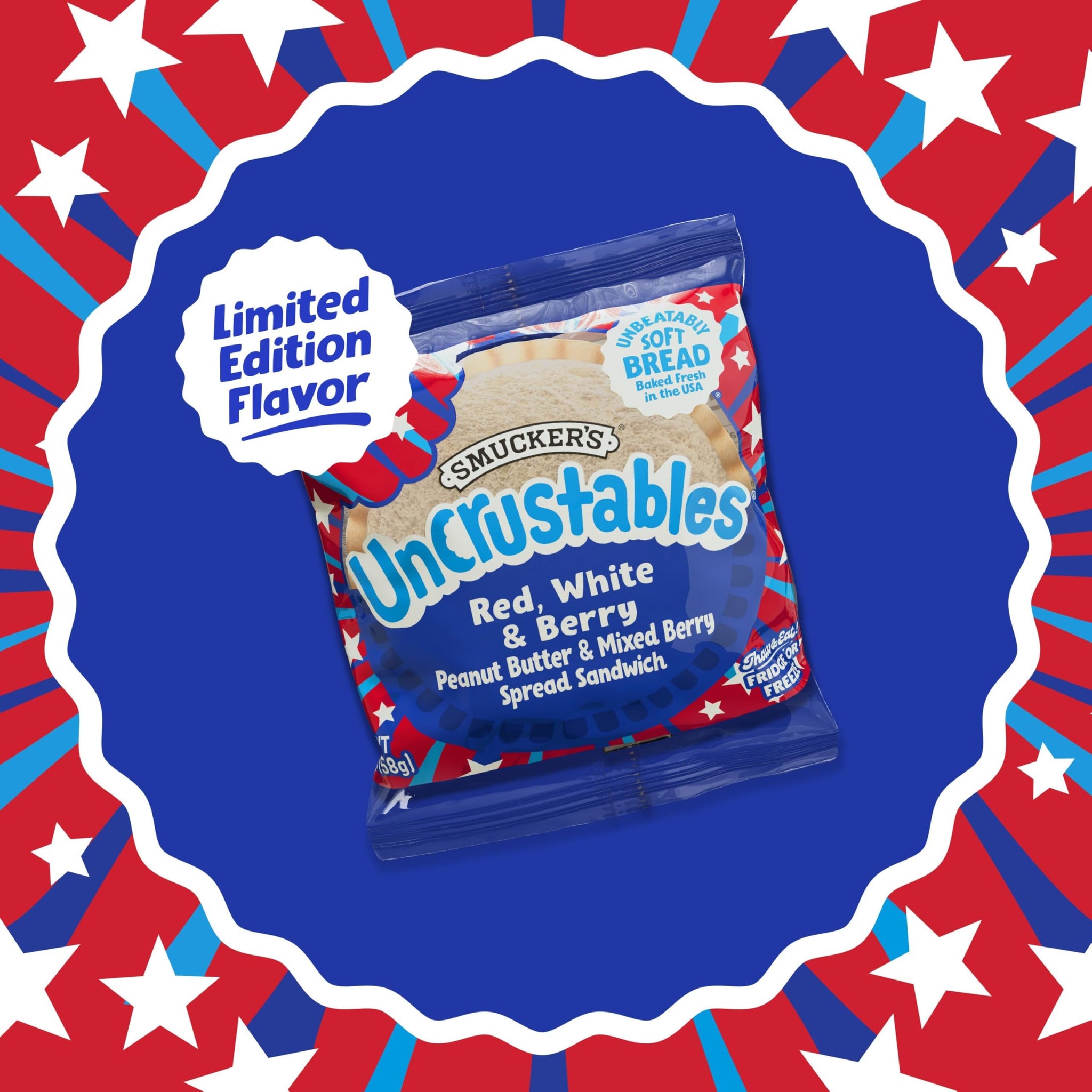 Smucker's Uncrustables Peanut Butter & Mixed Berry Spread Frozen Sandwiches, Individually Wrapped, 45 Count