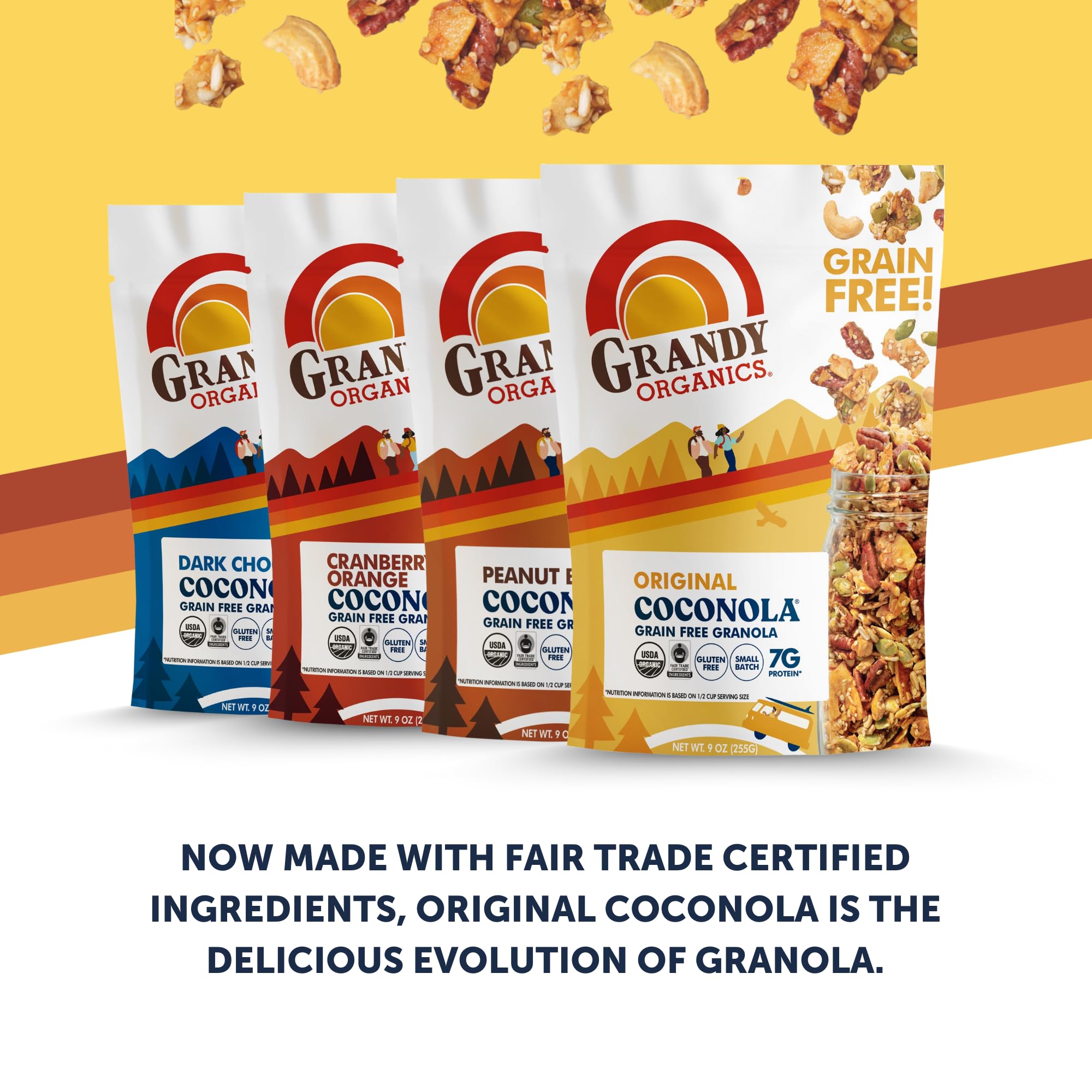 Grandy Organics Peanut Butter Coconola - Certified Organic Grain Free Granola - 10g Protein - Gluten Free, Non GMO, Vegan & Paleo Friendly - Peanuts