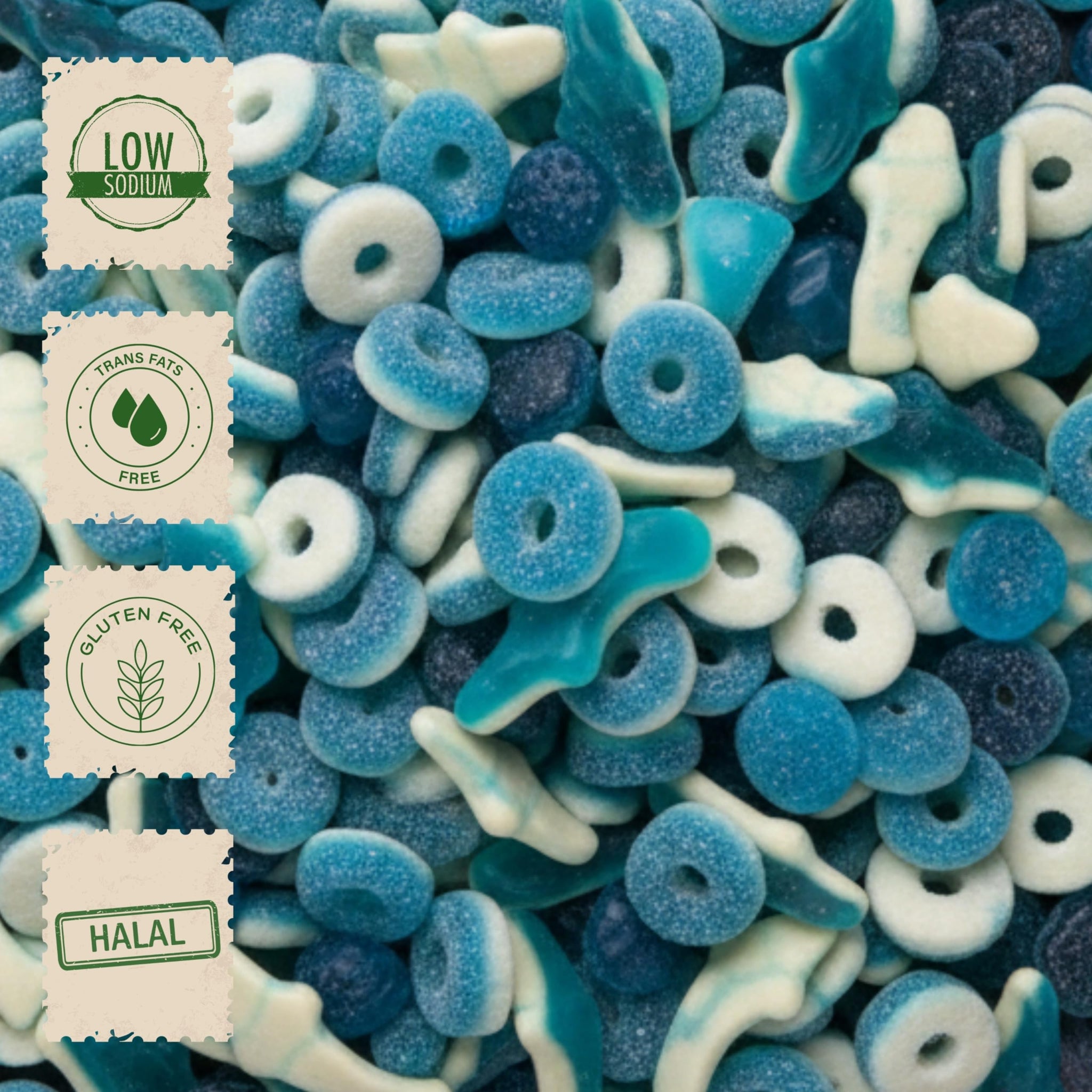 Blue Gummy Candy Mix | 5 Pound Bag | Halal Blue Raspberry Gummy, Rings, Gummy Shark | Blue Gummies for Candy Buffets, Halal Candy, Gummy in Bulk, Fun