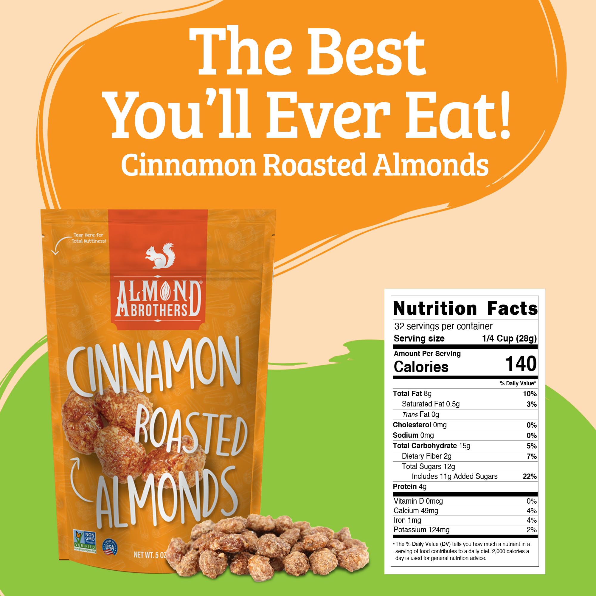Almond Brothers Roasted Almonds - Pack of 3, 5 oz - Hand Crafted Cinnamon Glazed Roasted Almonds, Gluten-Free, Non-GMO