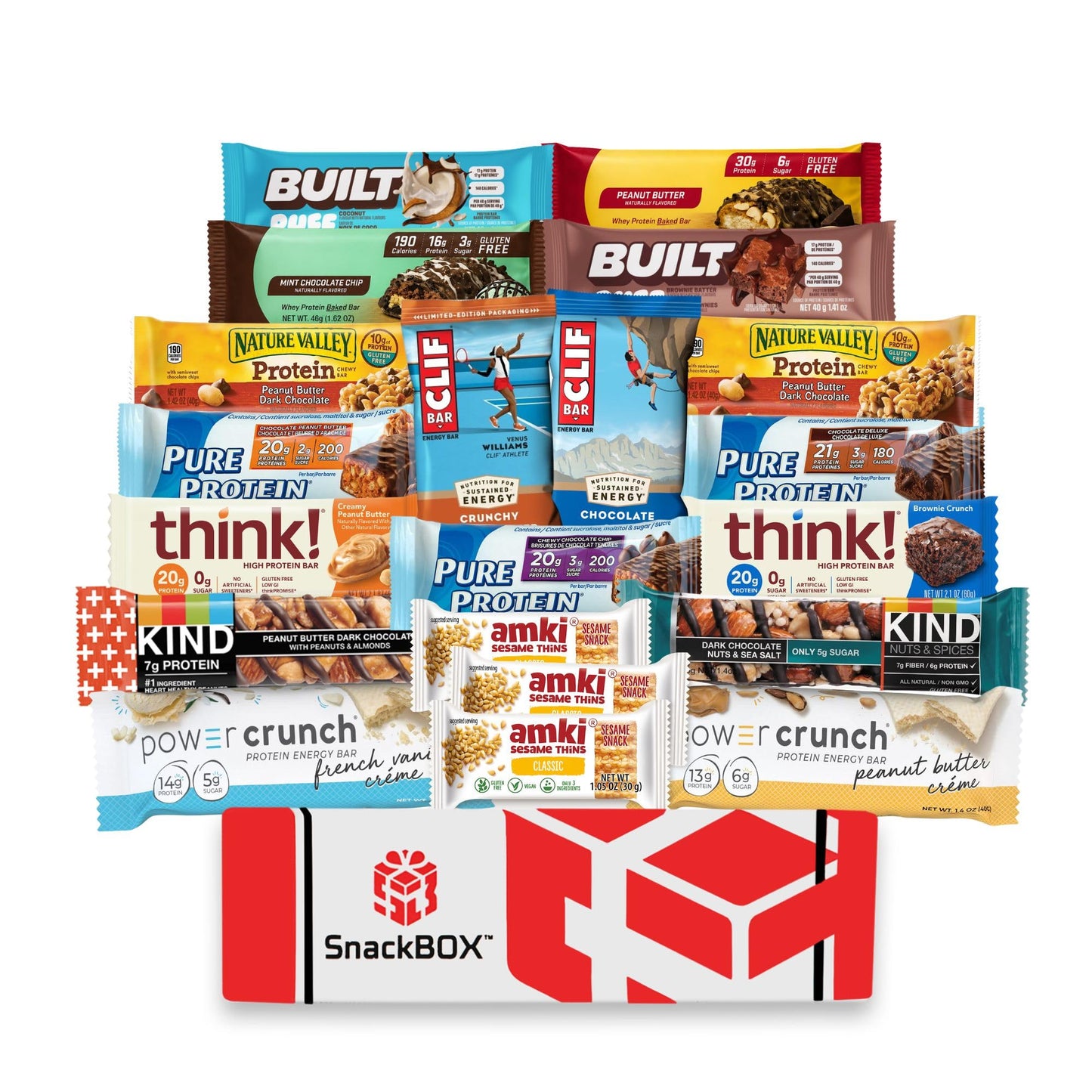 SnackBOX Protein Builders Snacks BOX Care Package | Variety Pack (20 Snacks) | Final Exams, Date Night, Dorm Room, Student, College, High Protein