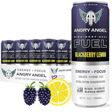 Angry Angel Blackberry Lemon Natural Energy + Focus Drink (12 count) - Zero Sugar - Natural Caffeine from Yerba Mate - CoQ10 - B Vitamins - 12 oz Cans